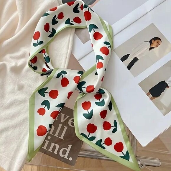 BRIGHT RED TULIP RIBBON SCARF - Picture 1 of 2